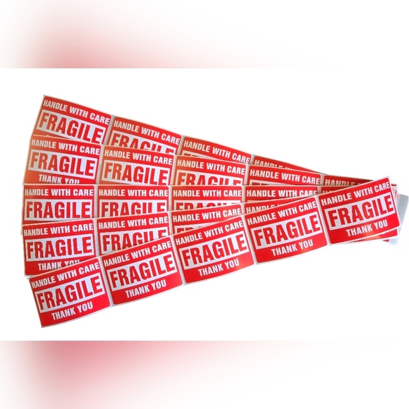 Other - Red Fragile Handle With Care Large 3" X 2" Stickers (30 count)